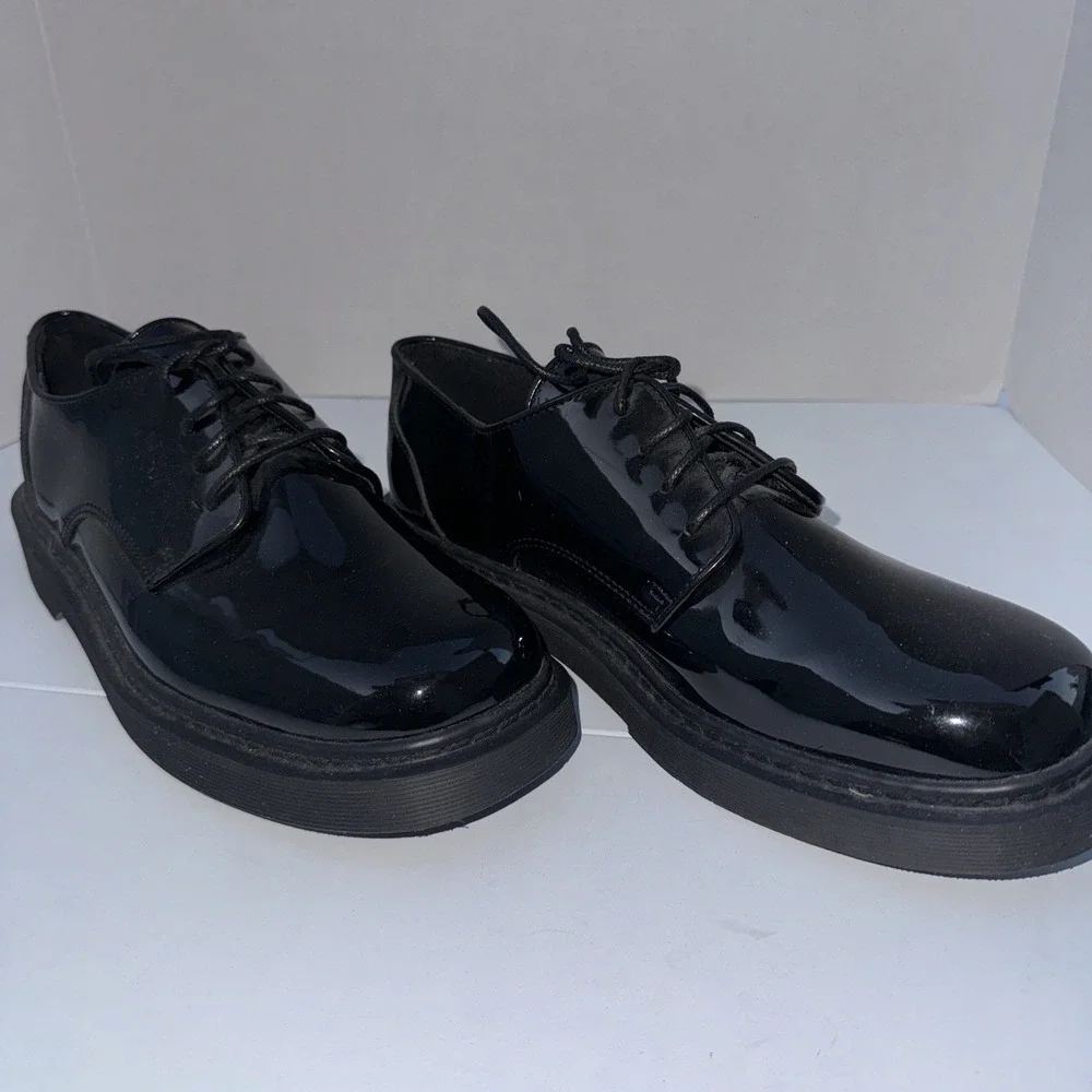 After Six Derby Shoes‎ Mens 9 Black Patent Leather Lug Sole Formal S0305